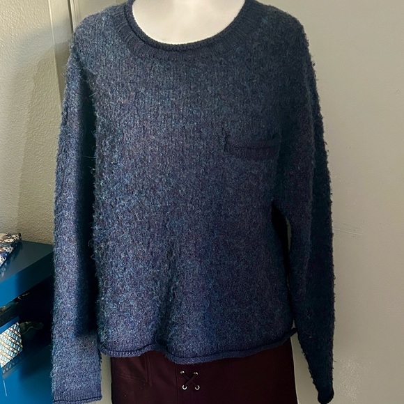 a.n.a Sweaters - a.n.a. Women's Cozy Fuzzy Blue Wool Blend Split Rolled Hem Sweater